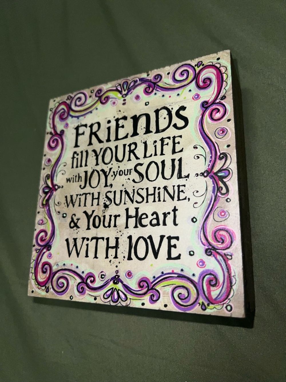 Natural Life Friendship Block Decor with Pink Decorative Accents
